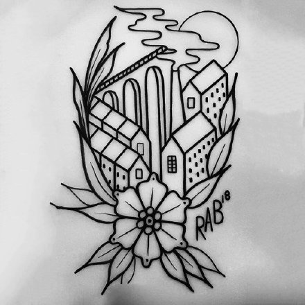 36张school纹身线稿手稿图案