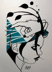 蓝黑色搭配的女郎主题纹身手稿图片