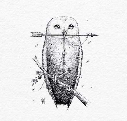 36组动物等黑白点刺插画纹身手稿图案