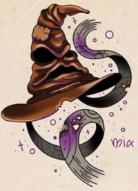 newschool风格的哈利波特主题纹身手稿图