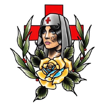 oldschool风格的彩色护士纹身图案