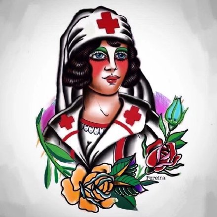 oldschool风格的彩色护士纹身图案