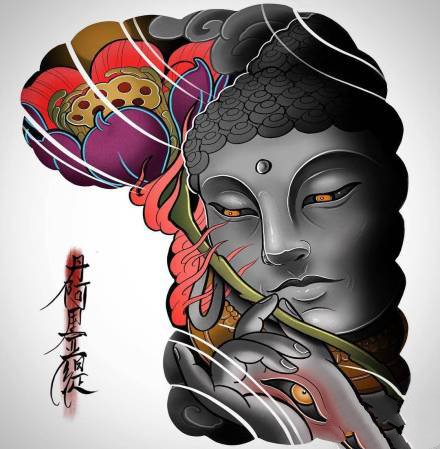 一组红色新传统半甲全胛纹身手稿图案