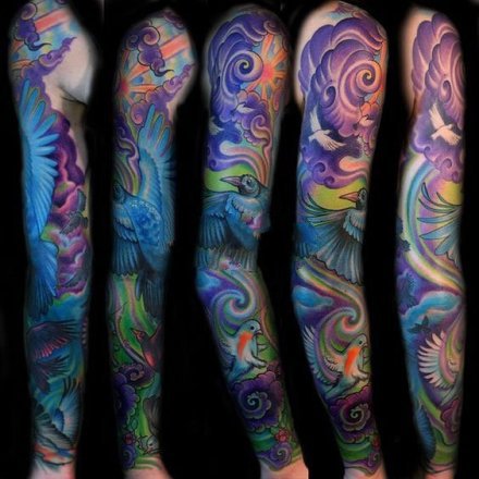 一组炫彩色大花臂纹身图案作品