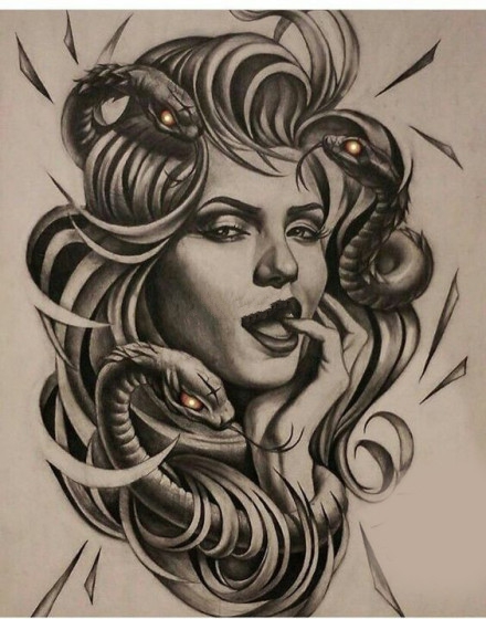 32组蛇发女郎美杜莎纹身手稿图案