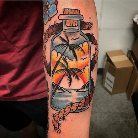 瓶子主题的一组玻璃瓶纹身图案