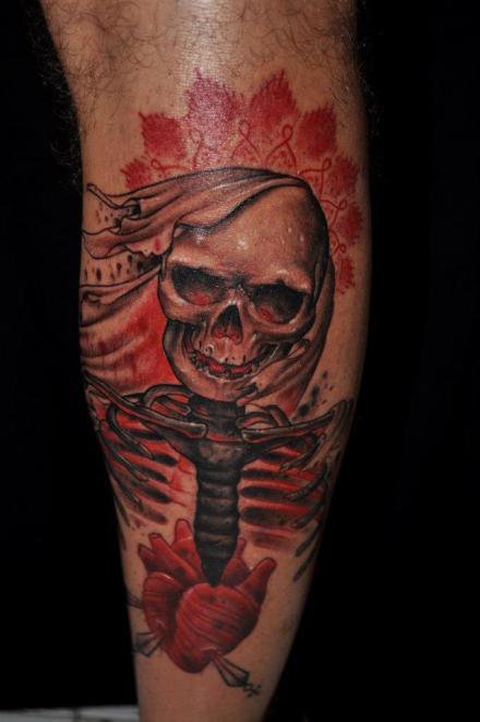 彩色的一组花朵骷髅纹身图案欣赏