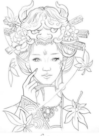 11组艺伎等女郎的纹身黑白线稿图案