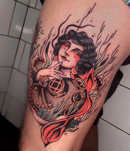 27张红色调风格的school女郎纹身图案