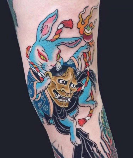 日式传统兔子老鼠青蛙等小彩色纹身图案