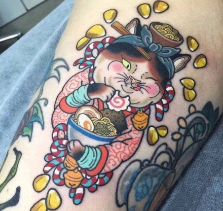 日式传统兔子老鼠青蛙等小彩色纹身图案