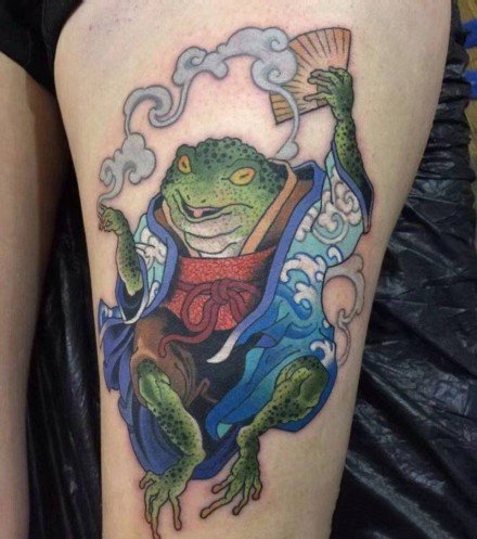 日式传统兔子老鼠青蛙等小彩色纹身图案