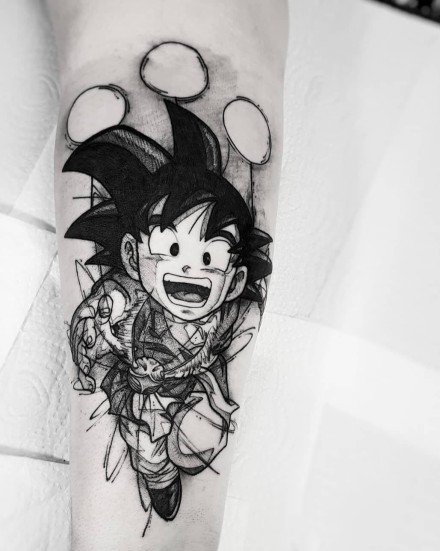 动漫卡通人物的黑灰素描纹身图案