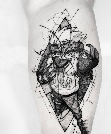 动漫卡通人物的黑灰素描纹身图案