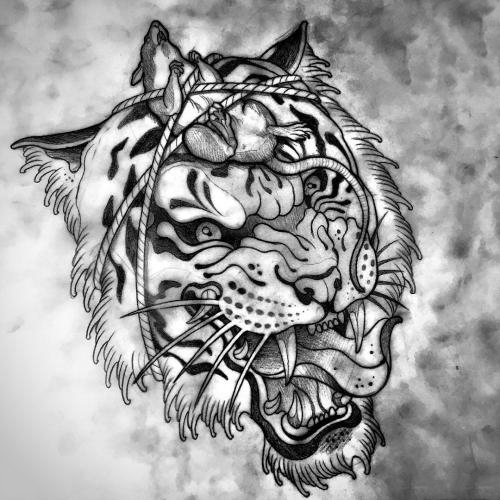 30组老虎头纹身手稿图案