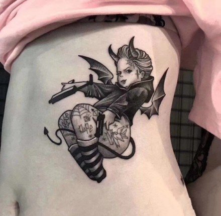 暗黑风格的天使爱神丘比特纹身图案