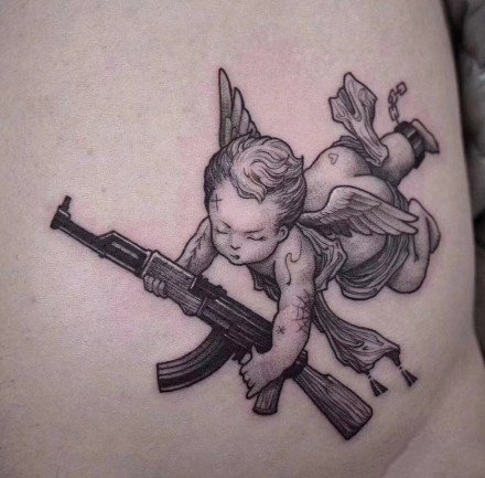 暗黑风格的天使爱神丘比特纹身图案