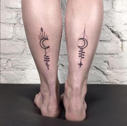 9组小腿后面的小清新成对纹身图案