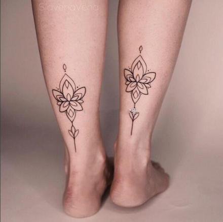 9组小腿后面的小清新成对纹身图案