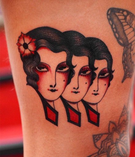 old school女孩的头像纹身图案欣赏