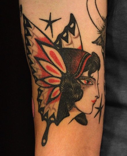 old school女孩的头像纹身图案欣赏