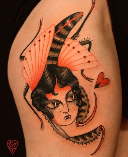 old school女孩的头像纹身图案欣赏