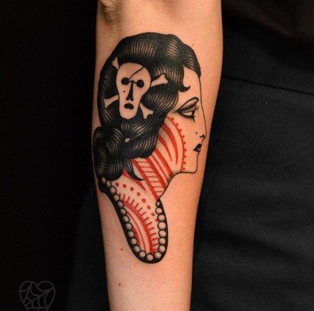 old school女孩的头像纹身图案欣赏