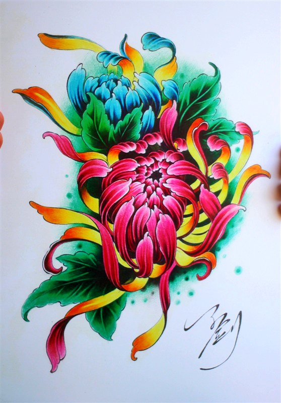 50组传统菊花纹身手稿图案