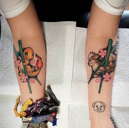 一组比卡丘等神奇宝贝的纹身图案