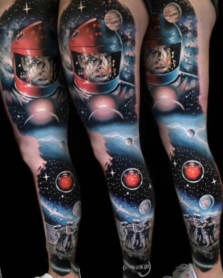 炫彩梦幻星空的潮流纹身图案