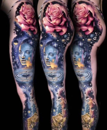 炫彩梦幻星空的潮流纹身图案