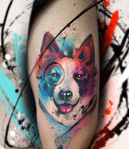 水彩色动物主题的彩色纹身图案