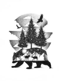 9张点刺星空和动物结合的黑色纹身手稿素材图案