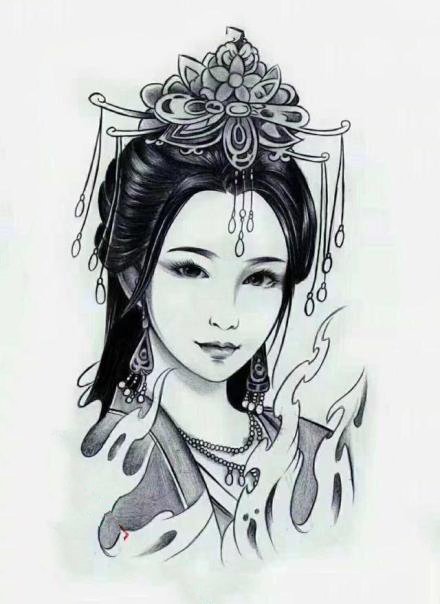 一组古代女子的人像纹身素材图片