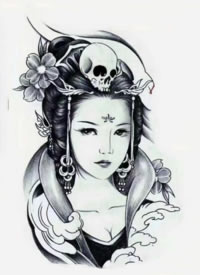 一组古代女子的人像纹身素材图片