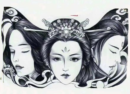 一组古代女子的人像纹身素材图片