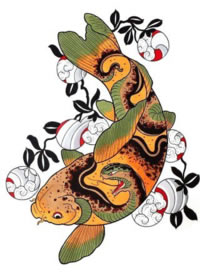 漂亮的一组新传统鲤鱼纹身手稿图片