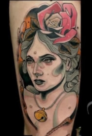 一组欧美女郎人像的school纹身图案