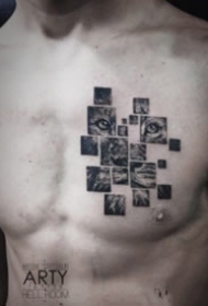 几何图片拼接风格的点刺黑灰纹身图