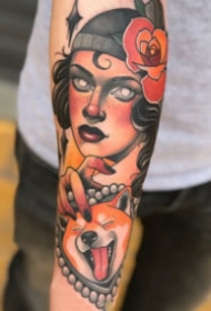 彩色的一组欧美newschool女郎纹身图案