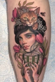 很有古典风格的欧美女郎纹身图案