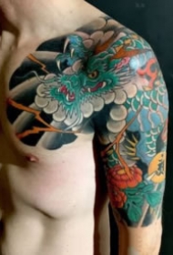 老传统风格的半甲纹身作品欣赏