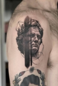 漂亮黑白照写实人物肖像纹身图案