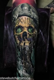 欧美写实大黑灰骷髅纹身图案