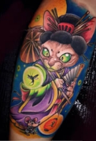 彩色日式新传统风格的卡通纹身图案