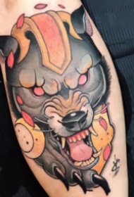 school风格的彩色欧美狐狸纹身图案