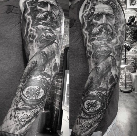 一组海王海神主题的纹身图案欣赏