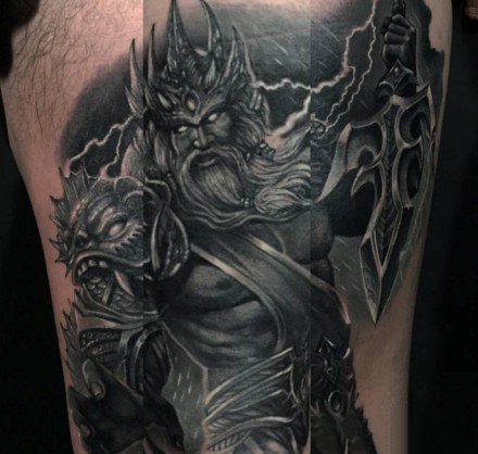 一组海王海神主题的纹身图案欣赏