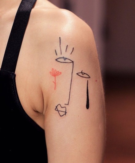 线条组成的涂鸦风格人脸纹身图片