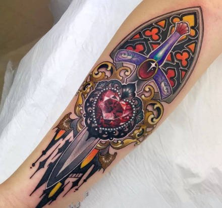 钻石和梵花搭配的newschool纹身图案